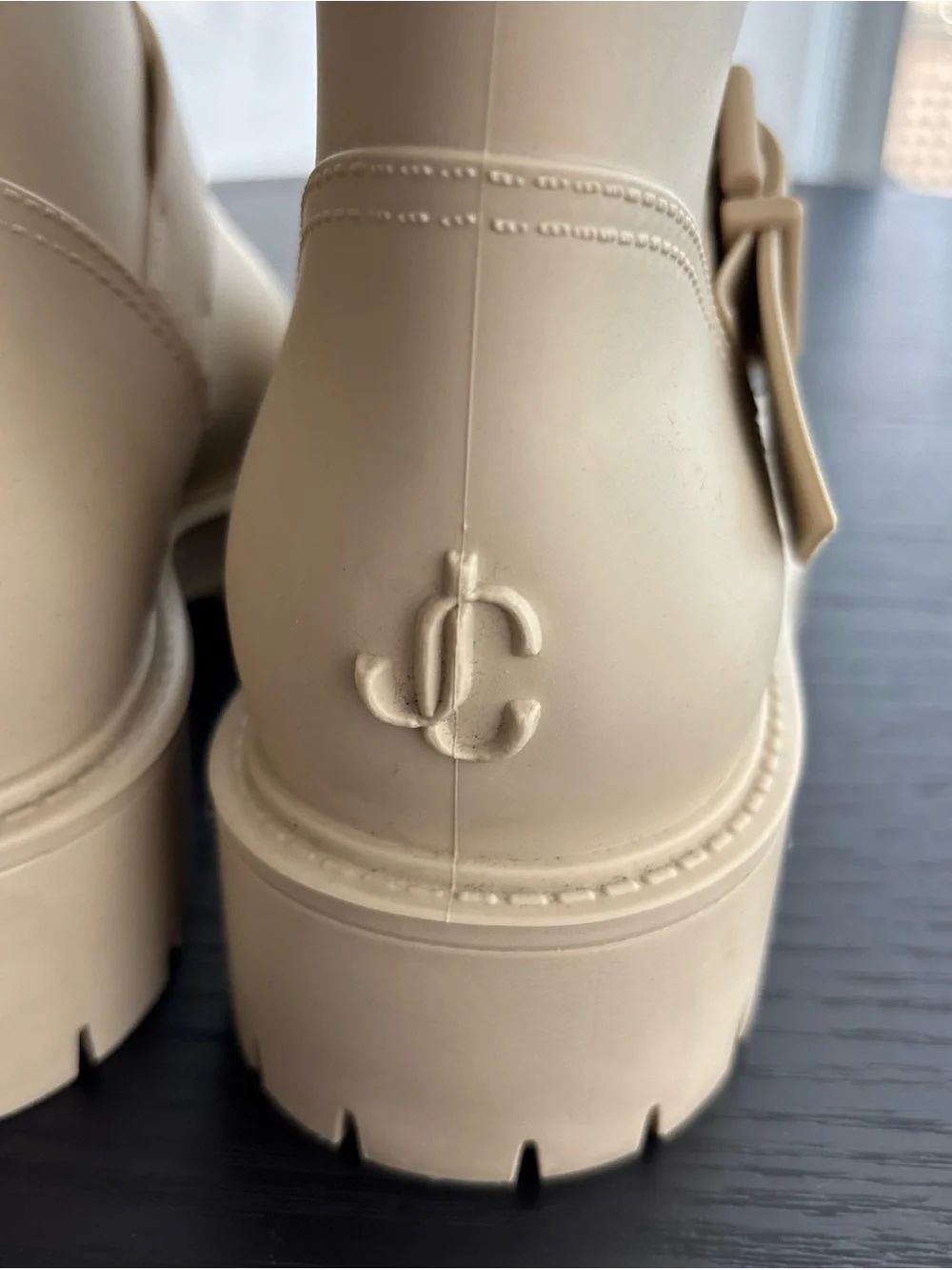 Jimmy Choo Cream Lug Sole Yael Buckle Boots Rain Boots Slip On EU 37 / US 7